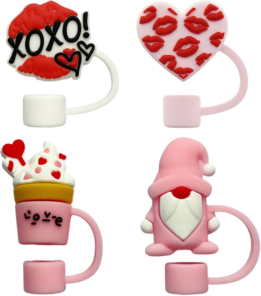 Valentines Straw Covers Reusable Drinking Straw Cover Cap for Stanley Cup Heart Shape Lip Dwarf D... | Amazon (US)