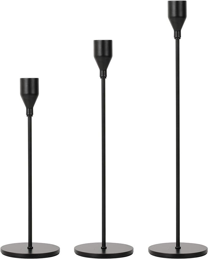 Black Candlestick Holders Set of 3, Black Taper Candle Holders, Farmhouse Dining Mantle Fireplace... | Amazon (US)