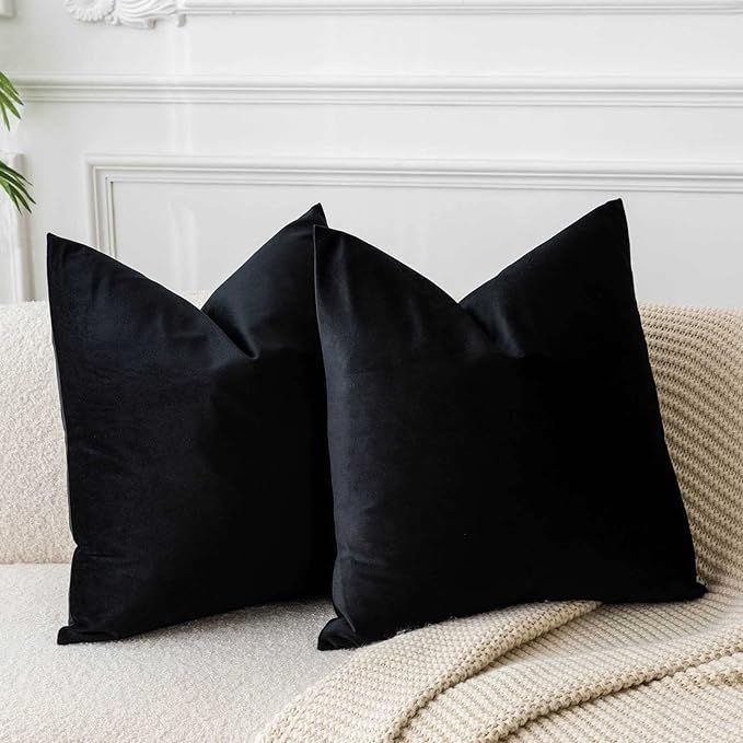 JUSPURBET Black Velvet Throw Pillow Covers 20x20 inch Set of 2 for Living Room Couch Sofa Bedroom... | Amazon (US)