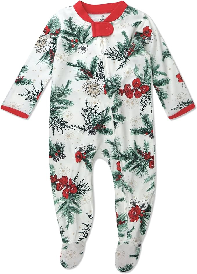 HonestBaby Baby Holiday Sleep and Play Footed Holiday Pajamas One-piece Sleeper Zip-front Organic... | Amazon (US)