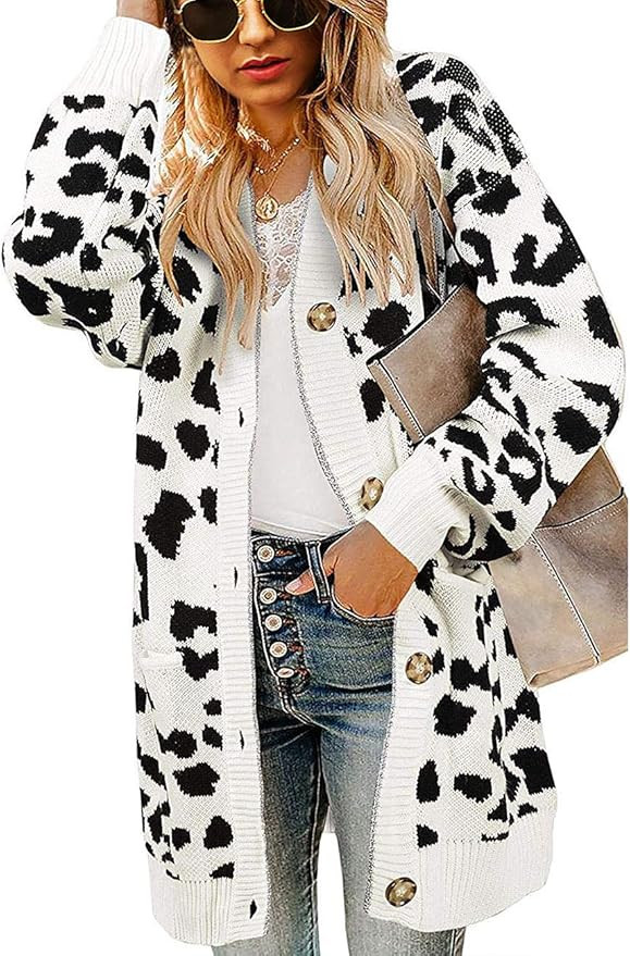 ZESICA Women's Long Sleeves Open Front Leopard Print Knitted Sweater Cardigan Coat Outwear | Amazon (US)