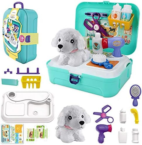 Amazon.com: TEUVO Pet Care Play Set Doctor Kit for Kids, 16 Pcs Doctor Pretend Play Vet Dog Groom... | Amazon (US)