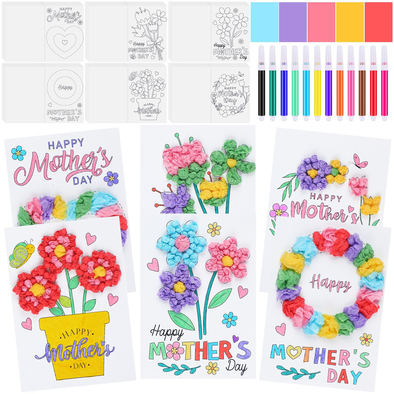 Motipuns 24 Sets Mother's Day Card Making Kits DIY Mothers Tissue Flower Paper Craft Make Your Ow... | Amazon (US)