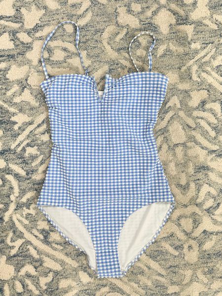 Blue white gingham one piece swimsuit full coverage button area / I got the size 2 could probably fit in the 0 as well / only $79!