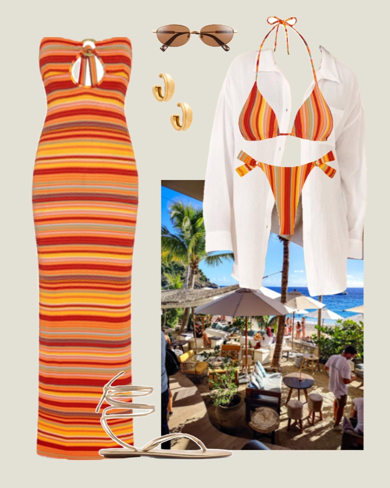 Beach outfit, swimwear, beach day outfit styled, orange bikini, orange striped dress

#LTKSwim #LTKTravel