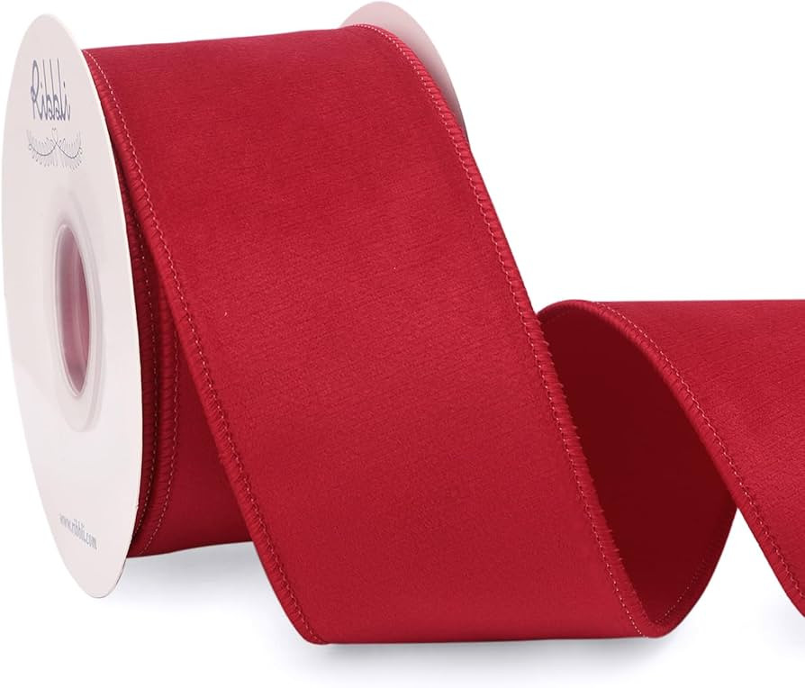 Ribbli Red Velvet Wired Ribbon with Dupioni 2.5 Inch Christmas Ribbon for Gift Wrapping Christmas... | Amazon (US)