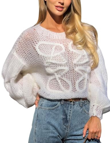 Yimoon Womens Oversized Sweater Batwing Long Sleeve Knit Pullover Tops Loose Fit Crew Neck Croche... | Amazon (US)