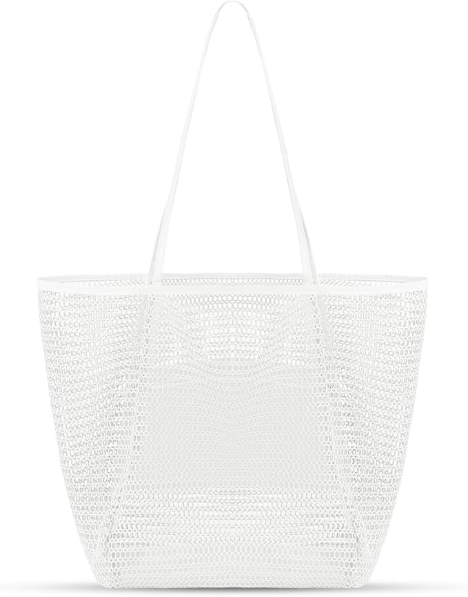 Tavaleu Mesh Beach Bag, Beach Bags for Women, Woven Straw Beach Tote Bag Waterproof with Inner Po... | Amazon (US)