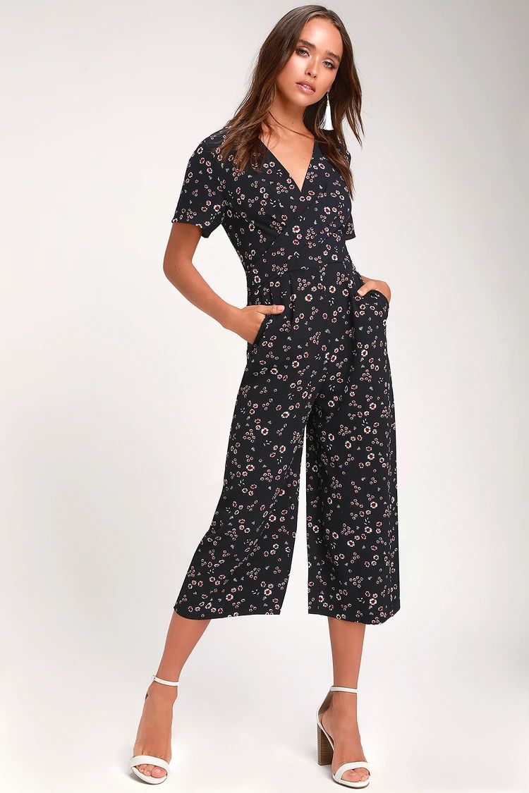 Liesel Navy Blue Floral Print Culotte Jumpsuit | Lulus (US)