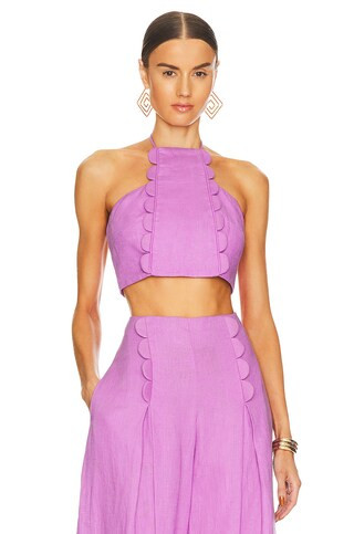 ADRIANA DEGREAS Bubble Cropped Halter Top in Purple from Revolve.com | Revolve Clothing (Global)