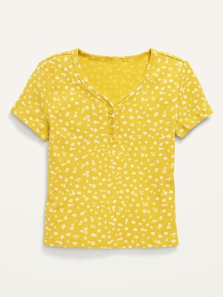 Rib-Knit Short-Sleeve Floral-Print Henley T-Shirt for Girls | Old Navy (US)