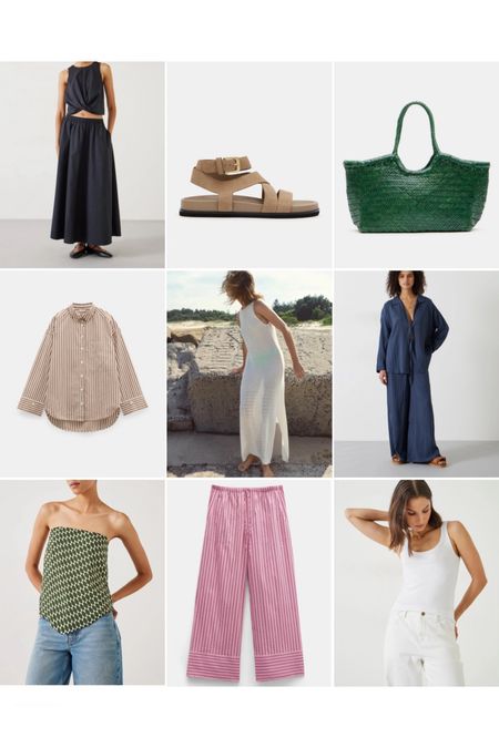 HUSH TOP NINE | summer clothes, holiday outfits, beachwear, wide leg trousers, striped trousers, knit dress, striped shirt, co ord, summer co ord, green bag, woven bag, suede sandals, tan sandals, black maxi skirt, black cotton skirt

#LTKstyletip #LTKfindsunder100 #LTKeurope