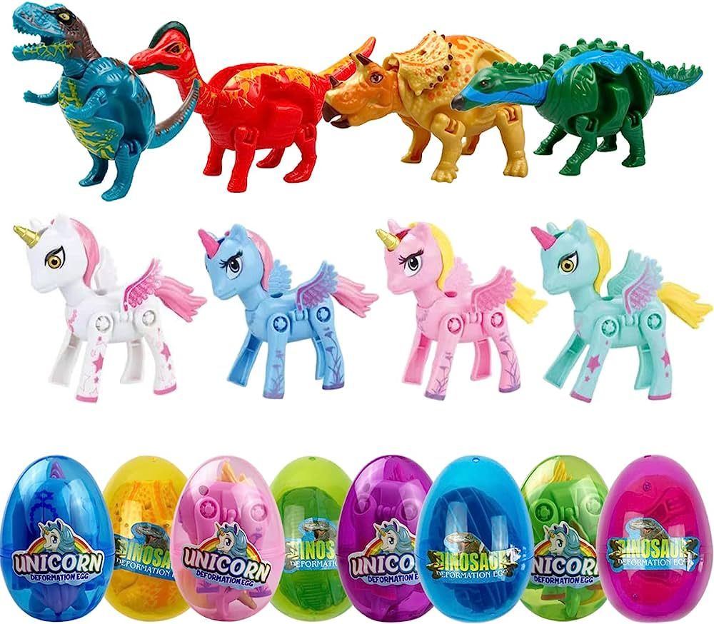 Anditoy 8 Pack Jumbo Unicorn & Dinosaur Deformation Eggs Prefilled Plastic Easter Eggs with Toys ... | Amazon (US)