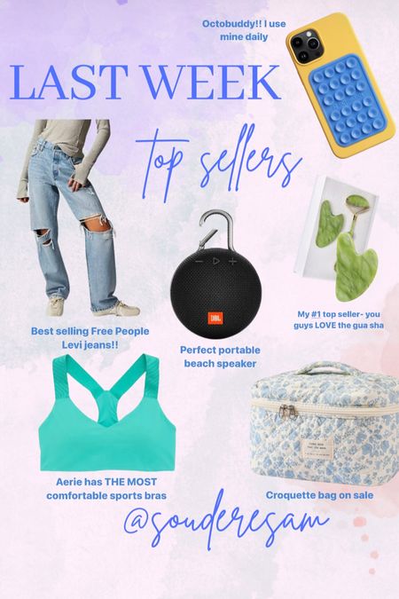 Last week top sellers- here are the top sellers you guys loved last week! My favorite Levi jeans, the most comfortable Aerie sports bras, the octobuddy, JBL clip speaker, Gua sha, and the cutest croquette bag ! 