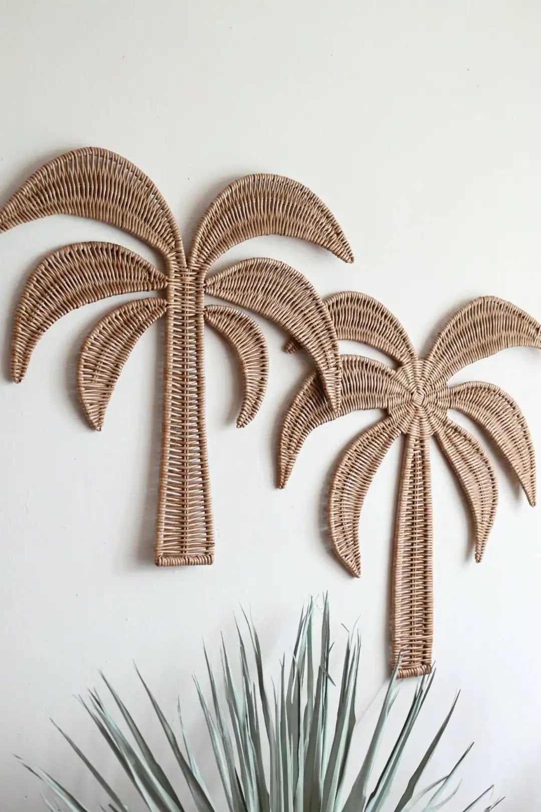 Set of 2 Wicker Palm Tree Wall Decor, Coastal Wall Decor, Palm Tree Wall Hanging, Wicker Palm Tre... | Etsy (US)