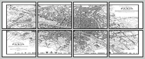 Paris Map 1865 Map of Paris - 8 Section Panel Map - Landscape | Etsy (US)