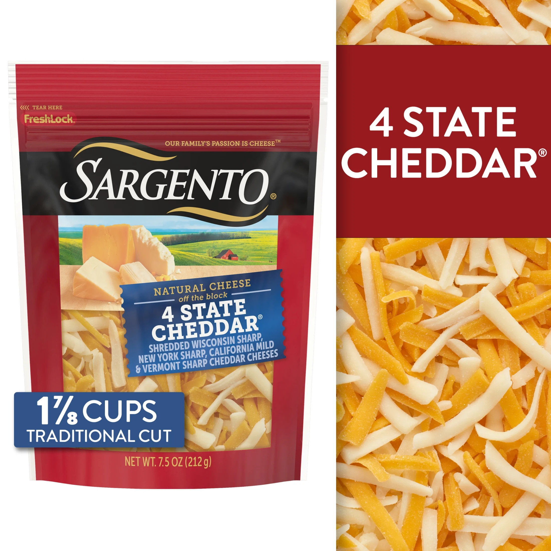 Sargento\u00ae Shredded 4 State Cheddar\u00ae Natural Cheese, 7.5 oz. - Walmart.com | Walmart (US)