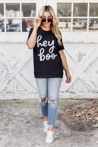 Hey Boo Black Heather Graphic Tee | Pink Lily