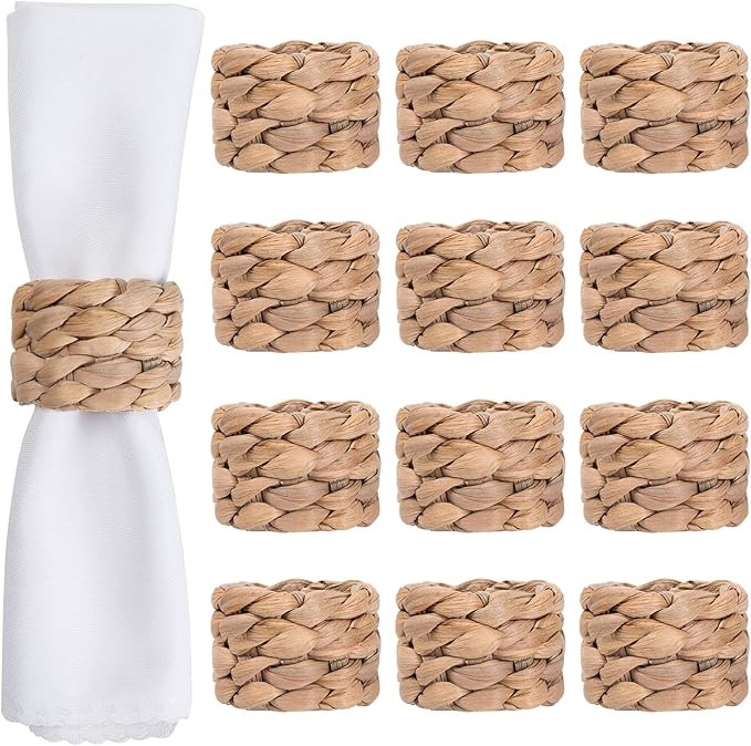Napkin Rings Set of 12, Farmhouse Table Decor Handmade by Natural Water Hyacinth, Fall Rustic for... | Amazon (US)