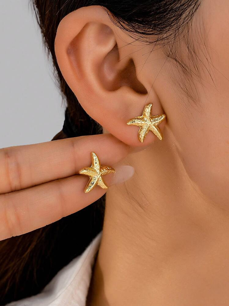 1 Pair Elegant Starfish Stud Earrings, Simple And Fashionable | SHEIN