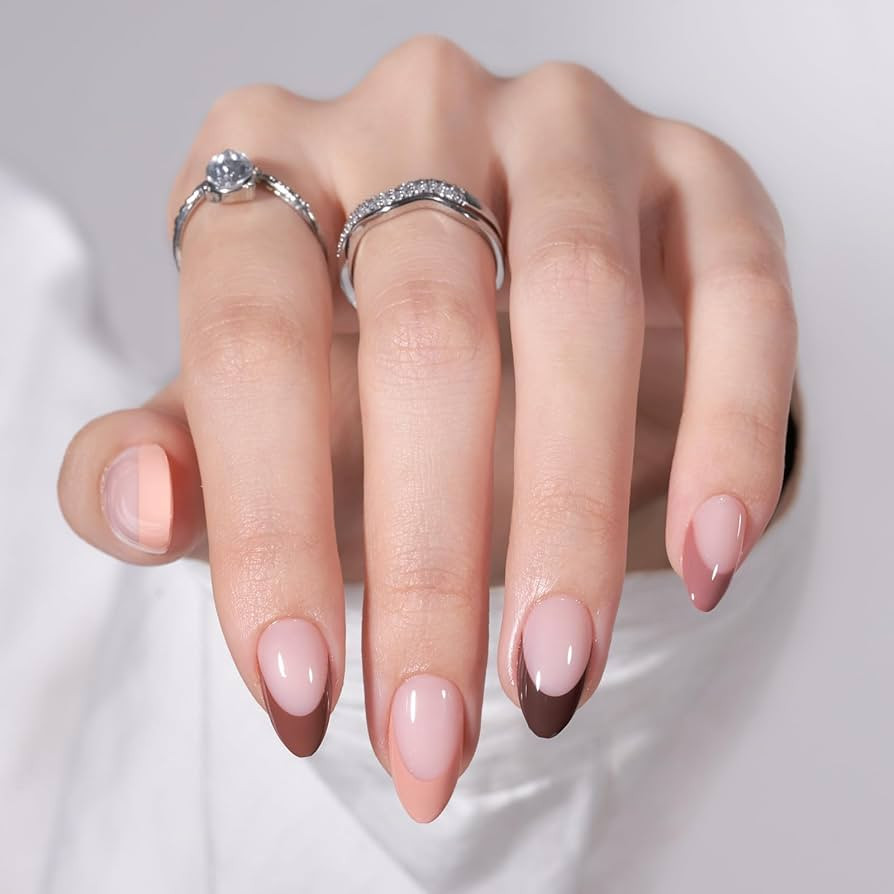Almond Press On Nails - BTArtbox French Tip Supremely Fit & Natural Nails with Nail Glue, Reusabl... | Amazon (US)