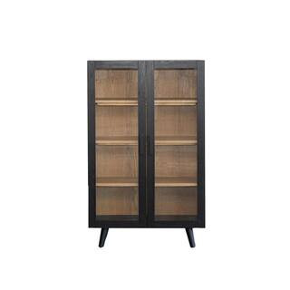 Black and Natural 56.2 in. Accent Cabinet with 3 Shelves and 2 Doors | The Home Depot