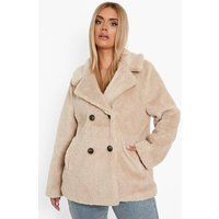 Womens Plus Double Breasted Faux Fur Teddy Coat - Beige - 18, Beige | Boohoo.com (UK & IE)