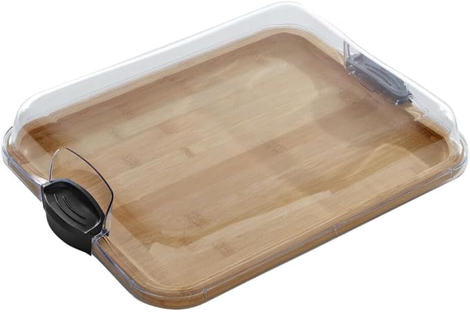 FARBERWARE Build-A-Board Bamboo Cutting Board with Clear Locking Lid and Black Handles, Perfect f... | Amazon (US)