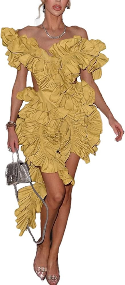 LETSVDO Womens Off Shoulder Dress Sleeveless Backless Asymmetrical Bodycon Formal Wedding Guest C... | Amazon (US)