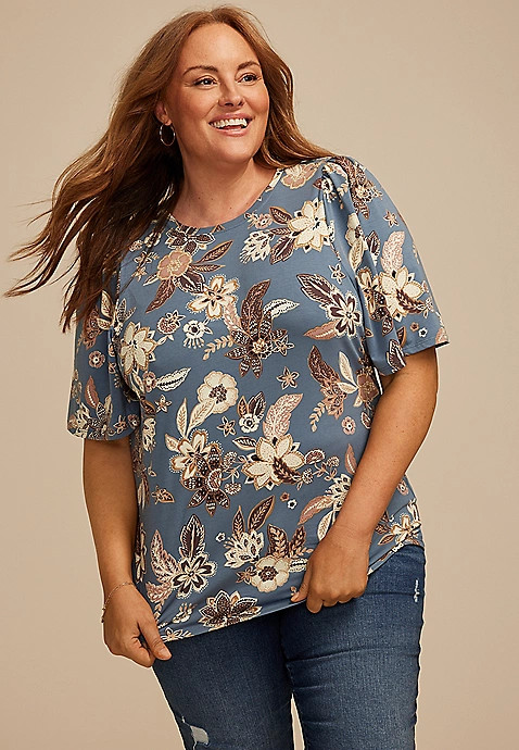 Plus Size Floral Short Flutter Sleeve Top | Maurices