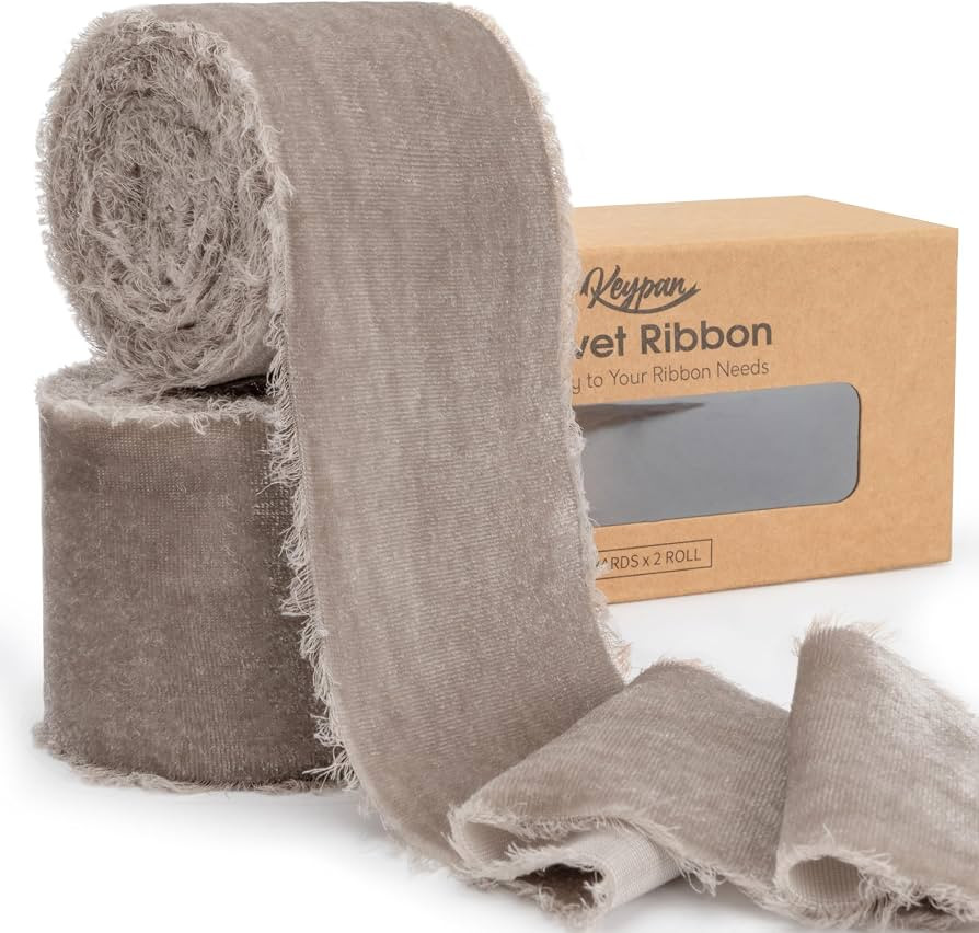 Cappuccino Velvet Ribbon 2-1/2 Inch x 6 Yd Handmade Frayed Vintage Wide Ribbons for Christmas Tre... | Amazon (US)