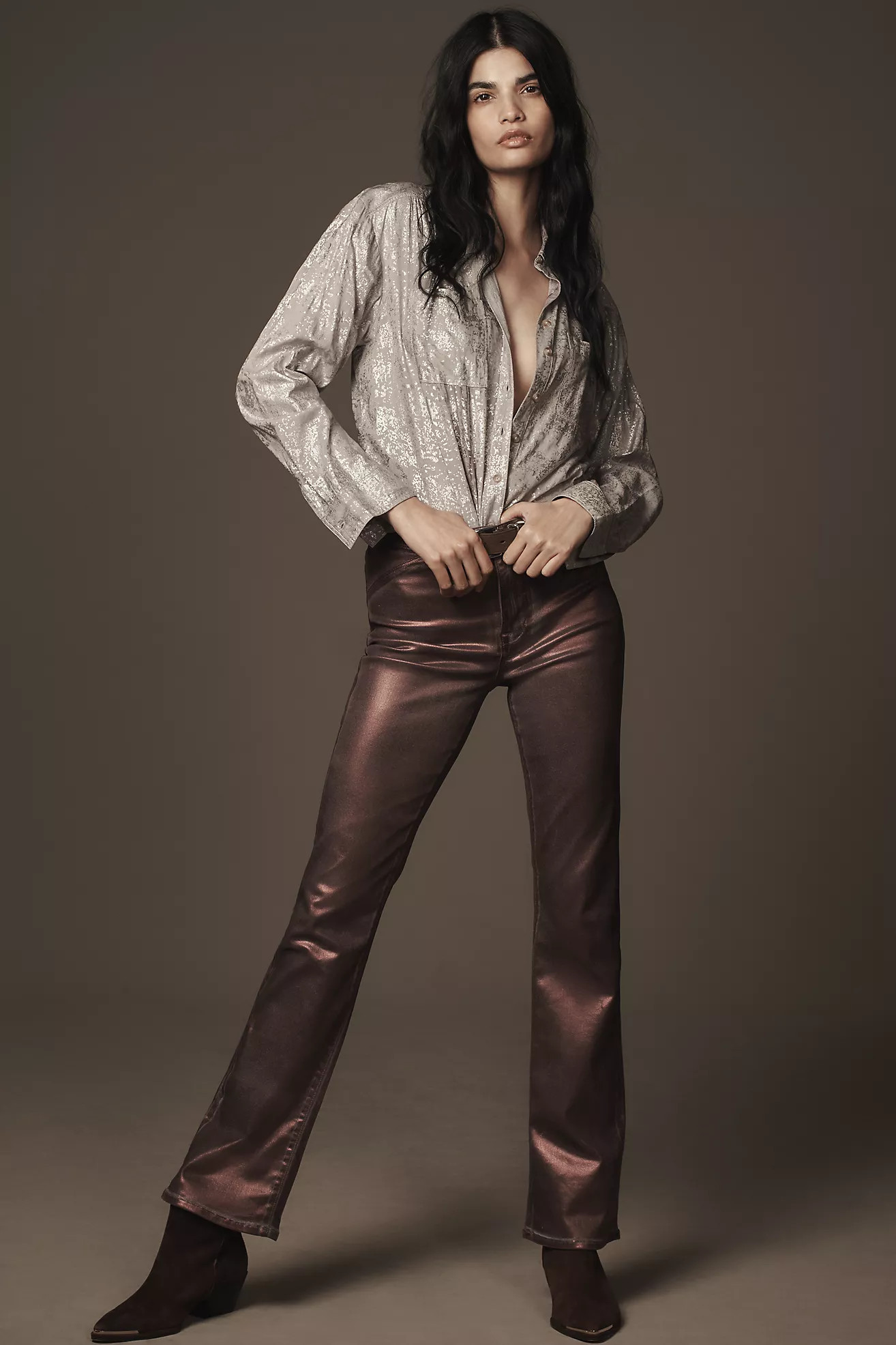 Fidelity Denim Kora Foil High-Rise Flare Jeans | Anthropologie (US)