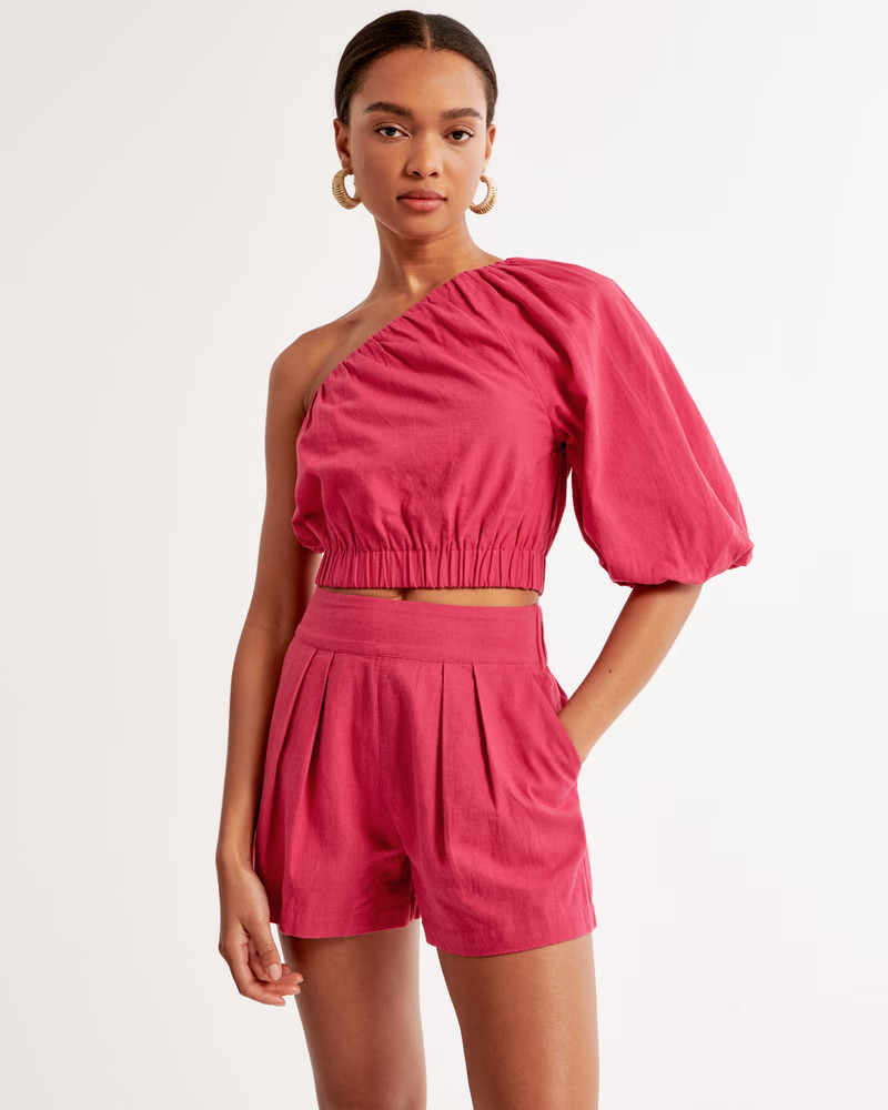 Ultra High Rise Linen-Blend Pull-On Short | Abercrombie & Fitch (US)