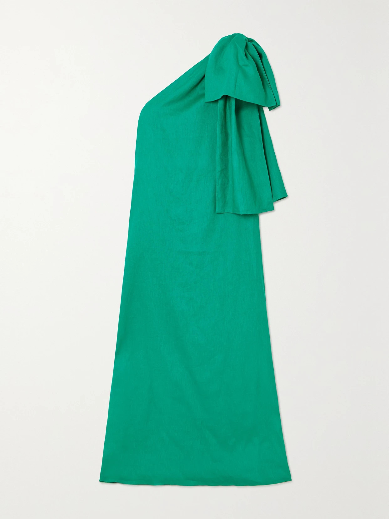BERNADETTE - Winnie One-shoulder Bow-detailed Linen Gown - Green - FR46 | NET-A-PORTER APAC
