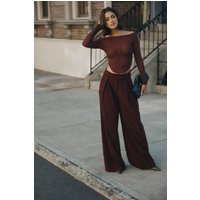 Jacqueline Pleated Wide Leg Pants - Mahogany | MESHKI US