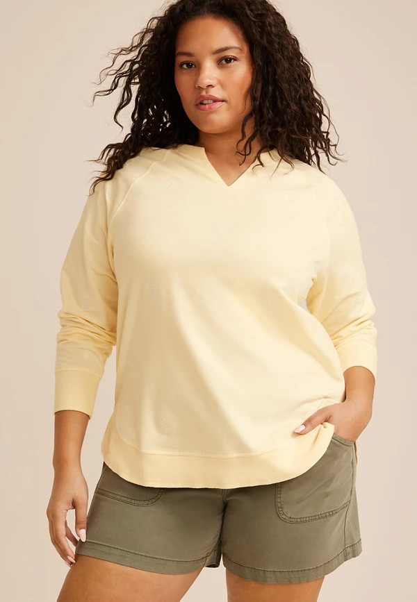 Plus Size Sunhaven Notch Neck Sweatshirt | Maurices