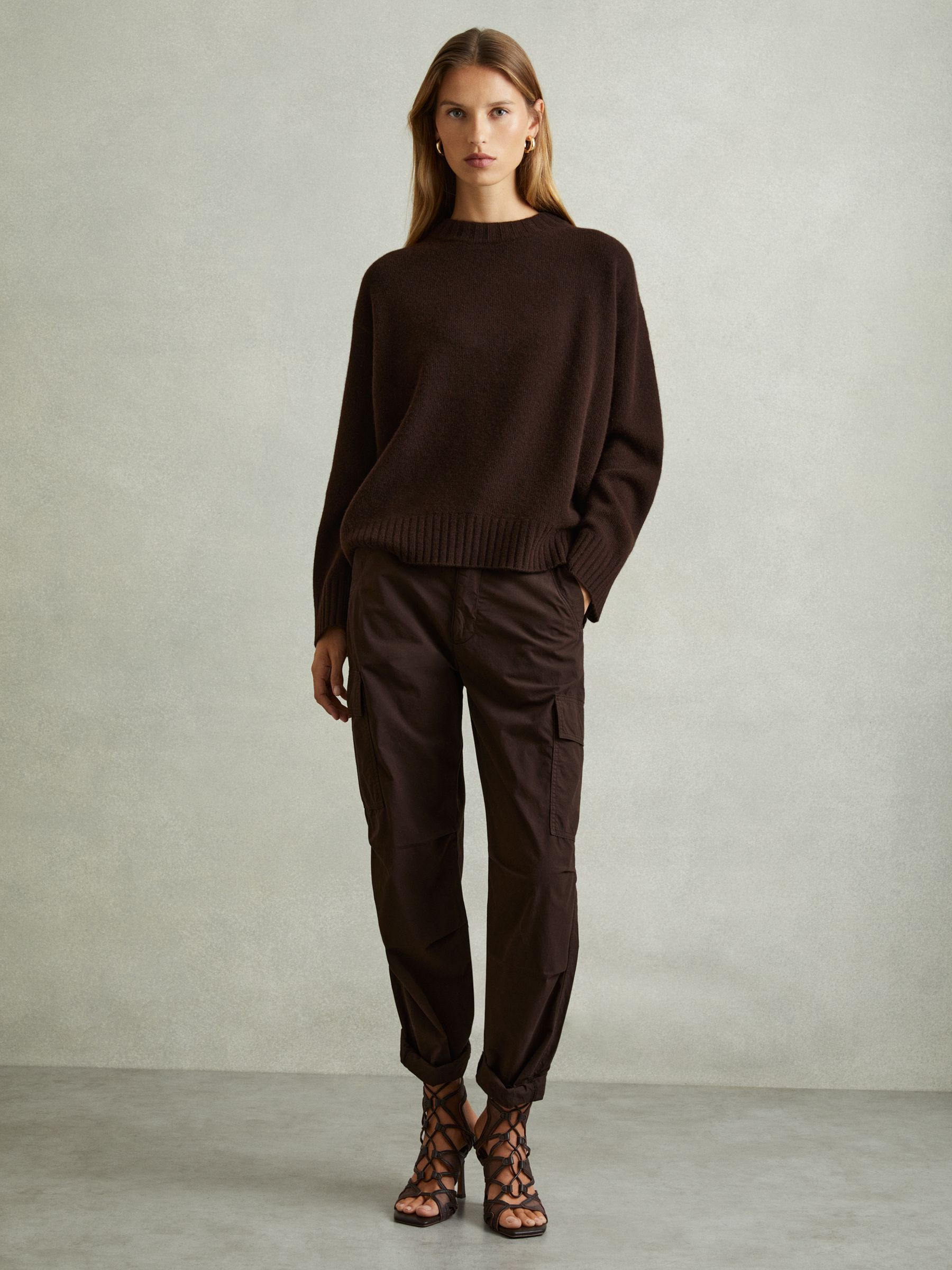 Reiss Wool-Cashmere Crew Neck Jumper in Chocolate - REISS | Reiss UK