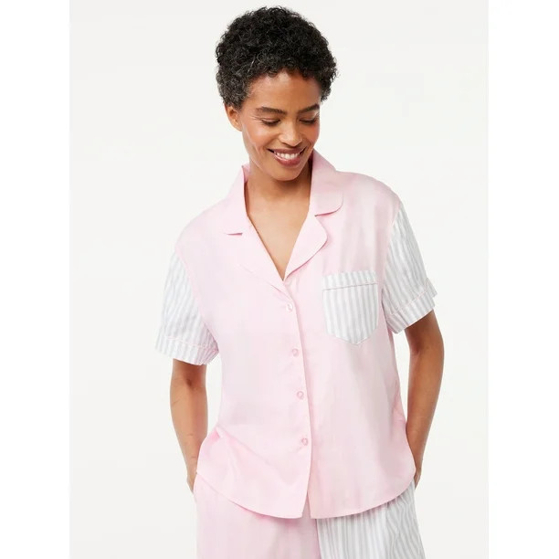 Joyspun Women's Woven Notch Collar Pajama Top, Sizes S to 3X | Walmart (US)