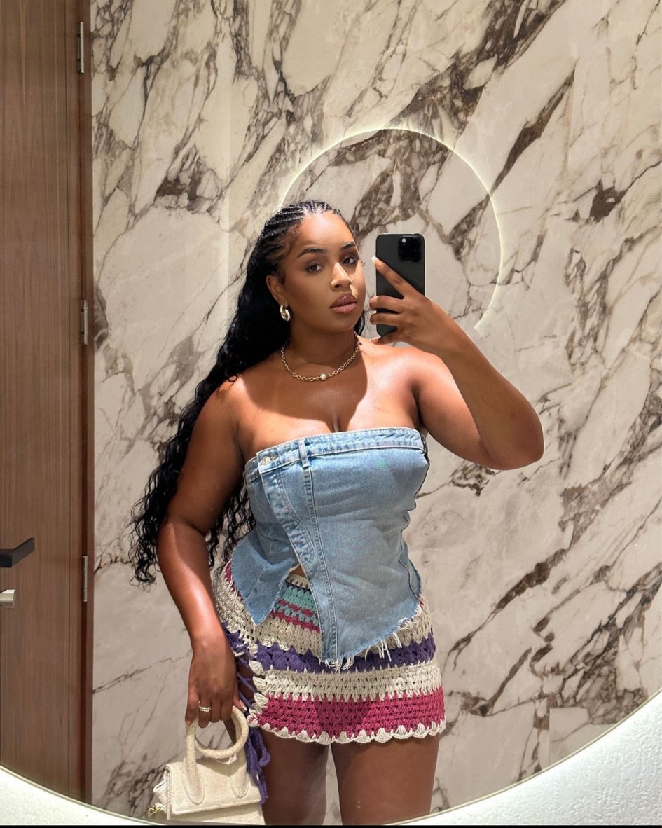 Jupe en crochet colorée, jupe tendance crochet multicolore, jupe d’été, top bustier en jeans, top denim asymétrique 

#LTKSeasonal #LTKstyletip