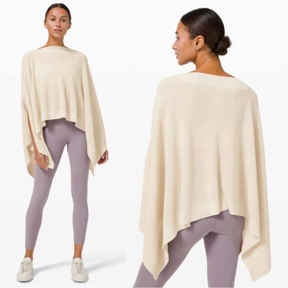 Lululemon White Opal Boolux Knit Flow Forward Cape Poncho Sweater One Size | Poshmark