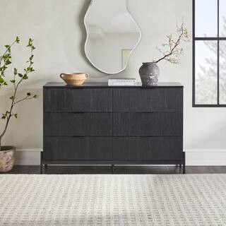 Welwick Designs Mid-Century Modern Black 6-Drawer 56 in. W Dresser with Reeded Front HD9935 - The... | The Home Depot