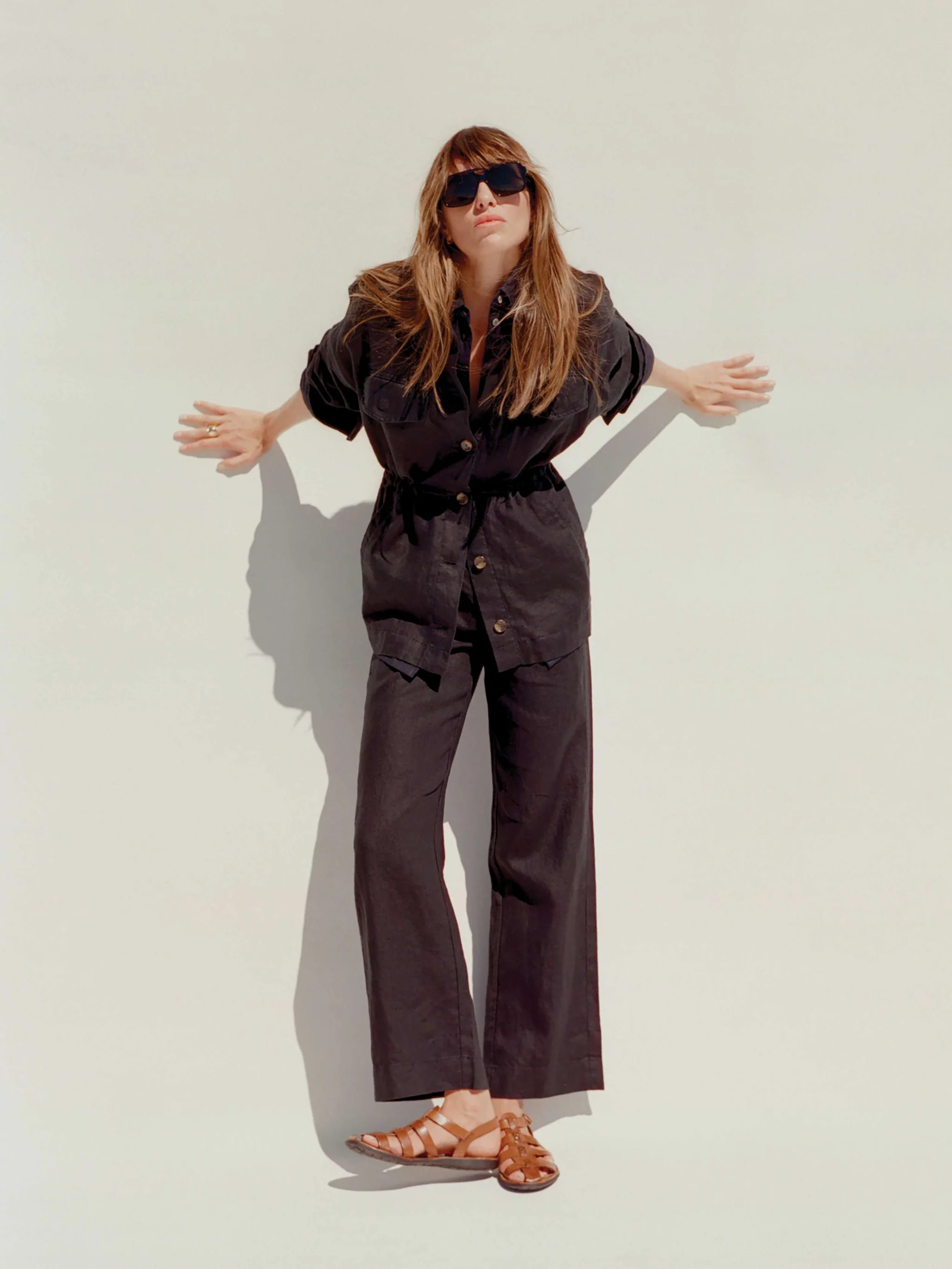 Sun Strider Linen Utility Jacket - Black | Faherty