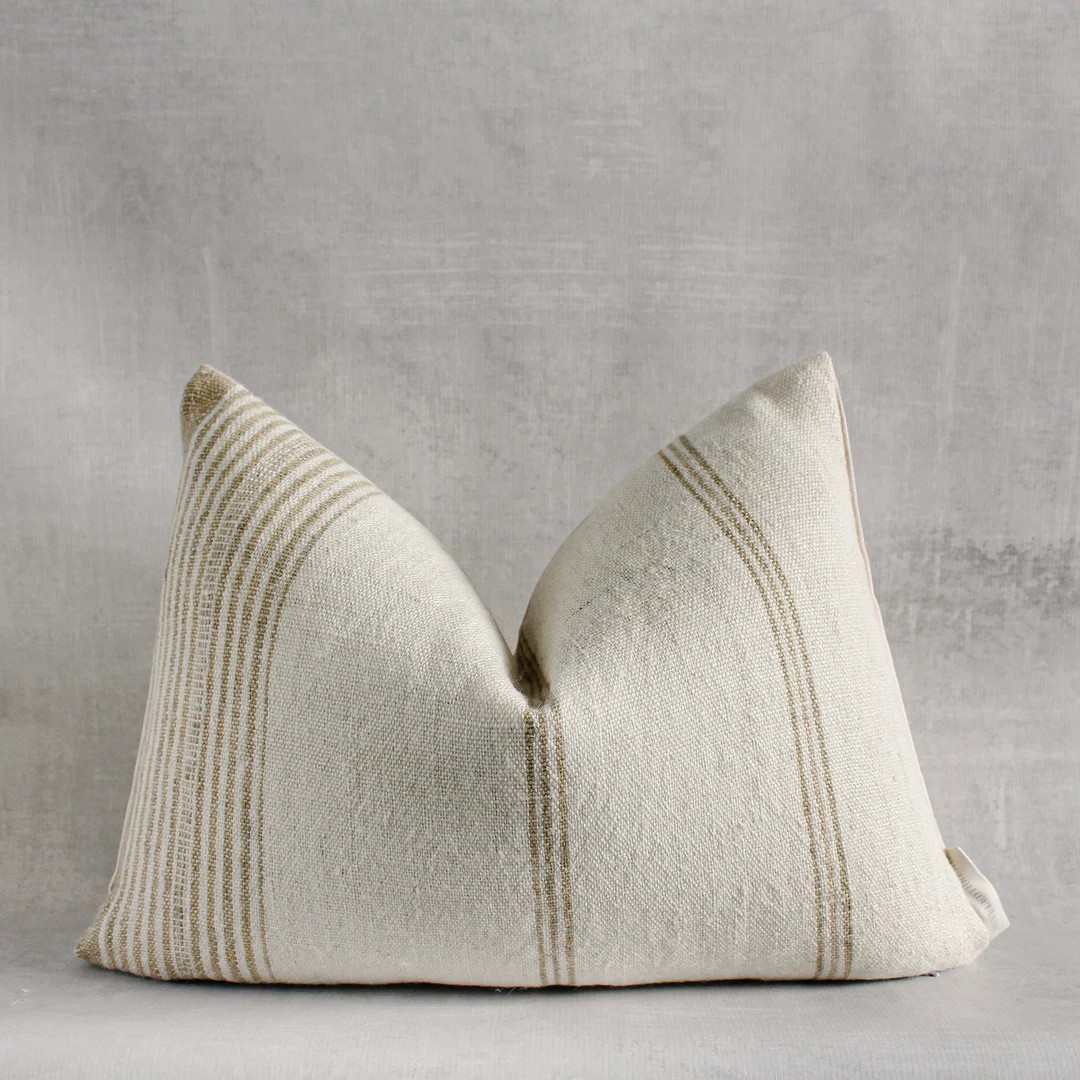 Lumbar Pillow Cover 14x20 | Cream Stripes Pillow Cover | Vintage Indian Wool Pillow Cover | Beige... | Etsy (US)