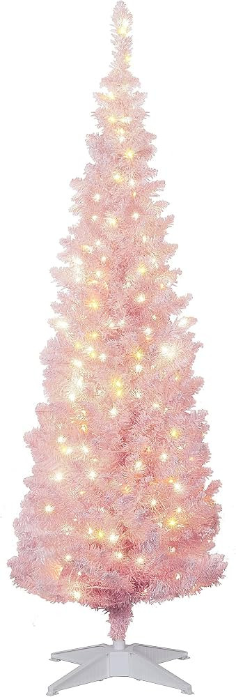 HOMCOM 5' Tall Pre-Lit Slim Noble Fir Artificial Christmas Tree with 160 Warm White LED Lights an... | Amazon (US)