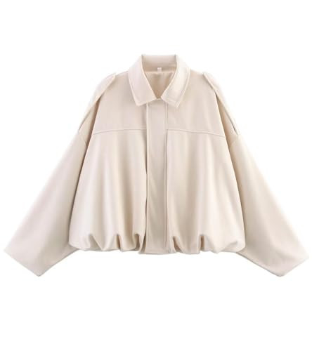 Bnigung Womens Faux Suede Bomber Jacket Casual Lapel Pilot Cropped Coat Oversized Motorcycle Jackets 2025 Outerwear(Beige-L) | Amazon (US)