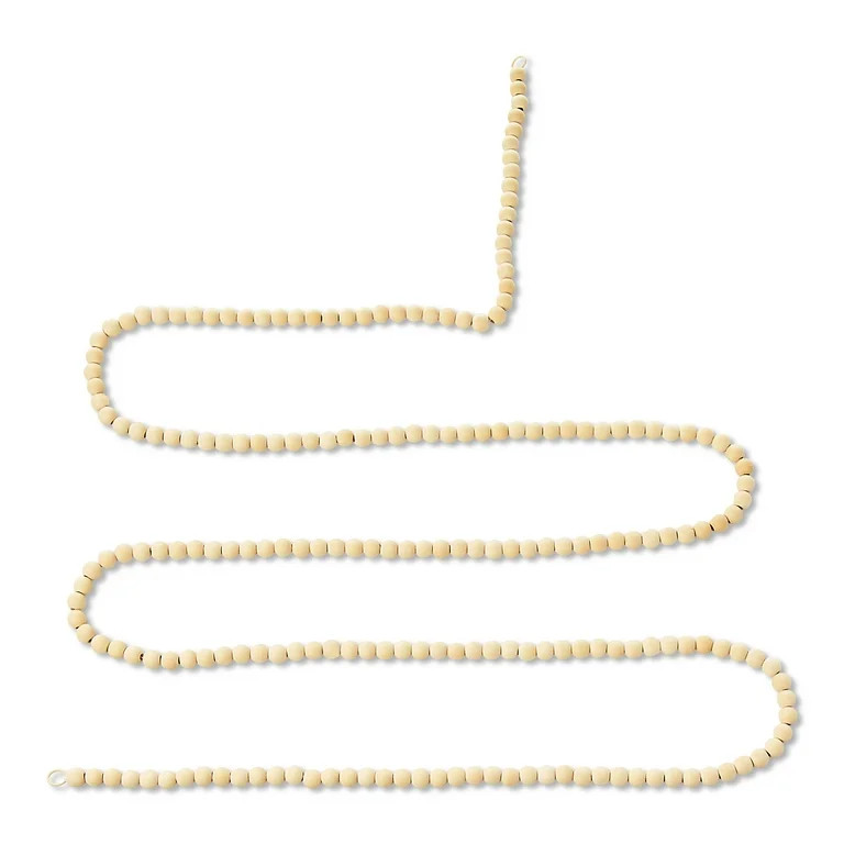 Natural Round Wood Bead Christmas Garland, Beige, 9', by Holiday Time | Walmart (US)