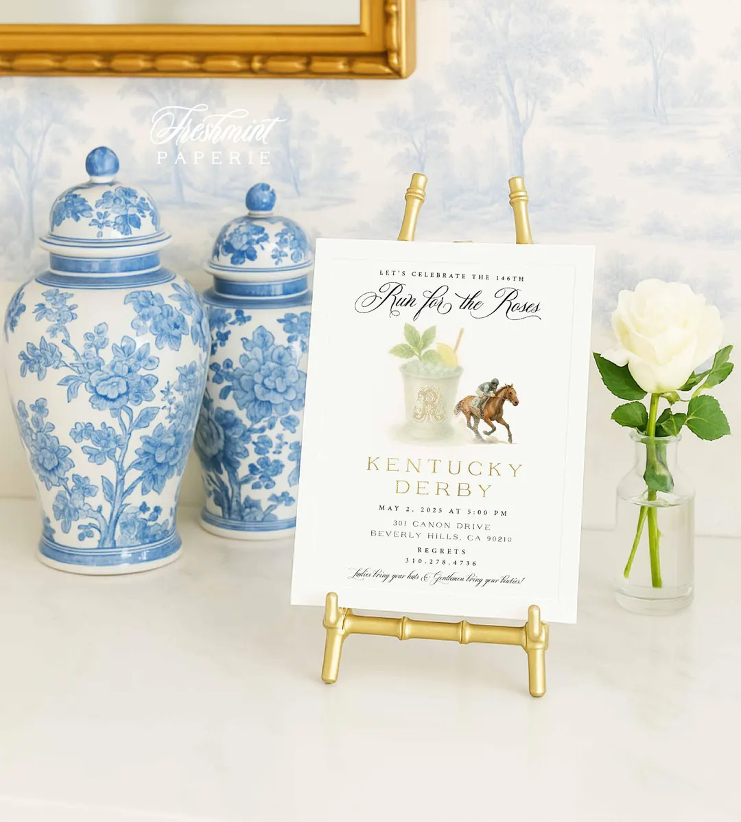 Kentucky Derby Invitation - Watercolor Horse Racing Invitation - Run for the Roses - Mint Julep -... | Etsy (US)