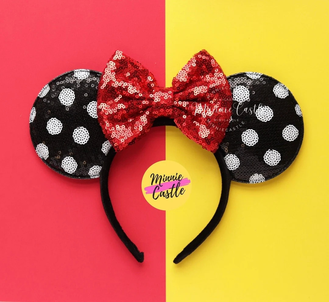Mickey Ears, Minnie Ears, Black and White Polka Dots Mickey Ears, Red Bow Mouse Ears, Minnie Ears... | Etsy (US)