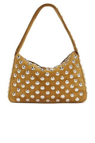 KHAITE Elena Suede Studded Shoulder Bag in Mud & Silver - Tan. Size all. | FWRD 