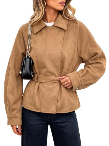 Cicy Bell Womens Faux Suede Jackets Lapel Collar Fall Cropped Trench Coats | Amazon (US)
